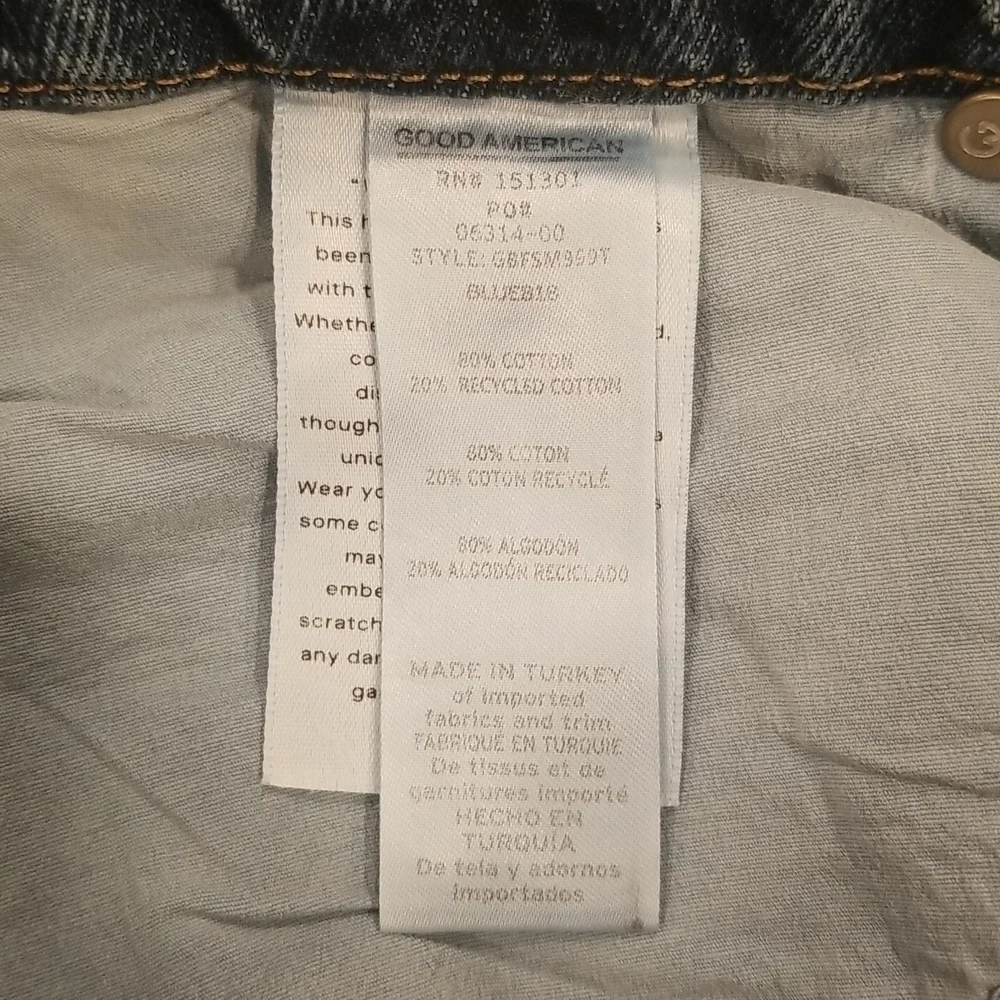 💕GOOD AMERICAN💕 Good Boy Side Frayed Straight Leg Jeans ~ Blue 818 8/29 NWT